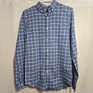 Vineyard Vines Slim Fit Tucker Shirt Mens Size XS Blue Plaid Linen Blend